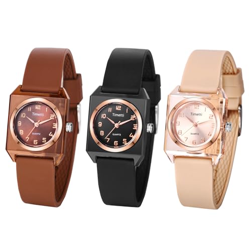 JewelryWe Damenuhr Silikon Quadratische Uhren: 3er Set Einfache Kleine Analog Quarz Armbanduhr Damen Silikonarmband Freizeit Sport Uhr mit Rechteckigem Gehäuse und großen arabischen Zahlen JewelryWe Damenuhr Silikon Quadratische Uhren: 3er Set Einfache Kleine Analog Quarz Armbanduhr Damen Silikonarmband Freizeit Sport Uhr mit Rechteckigem Gehäuse und großen arabischen Zahlen von JewelryWe