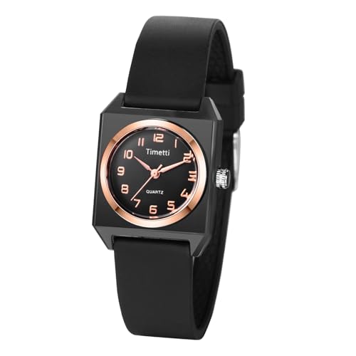 JewelryWe Damenuhr Silikon Quadratische Uhren: Einfache Kleine Analog Quarz Armbanduhr Damen Schwarz Silikonarmband Freizeit Sport Uhr mit Rechteckigem Gehäuse und großen arabischen Zahlen von JewelryWe