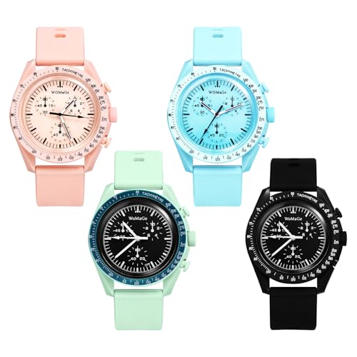 JewelryWe Damenuhr Sport Uhr mit Silikonarmband: 4 Stück Klassische Analog Quarz Armbanduhr Damen Herren Silikon Armband Groß Leicht Outdoor Sportuhr mit DREI-Augen-Zifferblatt von JewelryWe