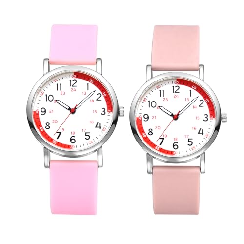 JewelryWe Damenuhr Uhr mit Pulsmesser und Silikonarmband: 2 Stück Damen Analog Quarz Armbanduhr mit Silikon Armband und 24-Stunden-Zifferblatt Medizinische Krankenschwester Uhr mit Pulsberechnung von JewelryWe