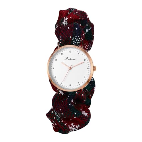 JewelryWe Damenuhr Weihnachten Haargummi mit Uhr: Damen Analog Quarz Armbanduhr Weihnachtsuhr Einfache Ultradünne Uhr mit Elastischem Haarband Stretcharmband Geschenke Weihnachtsthema #a von JewelryWe