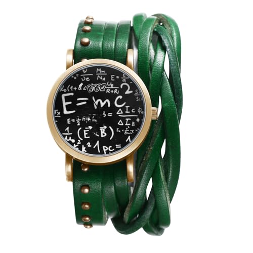 JewelryWe Damenuhr Wickelarmbanduhr Lederarmband Uhr: Vintage Analog Quarz Armbanduhr Damen Grün Echtleder Geflochten Armband Wickelarmband Halloween Punk Uhr mit Einstein Formel E=mc² JewelryWe Damenuhr Wickelarmbanduhr Lederarmband Uhr: Vintage Analog Quarz Armbanduhr Damen Grün Echtleder Geflochten Armband Wickelarmband Halloween Punk Uhr mit Einstein Formel E=mc² von JewelryWe