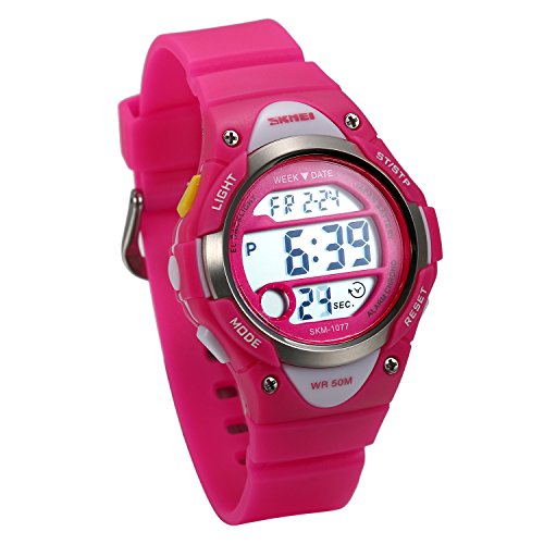 JewelryWe Digital Uhren für Mädchen, Kinder Outdoor Sportuhren mit LED, 50m Wasserdicht Sport Elektronische Handgelenk Digitaluhren mit Wecker Kalender für Jugendliche (Rosa) von JewelryWe