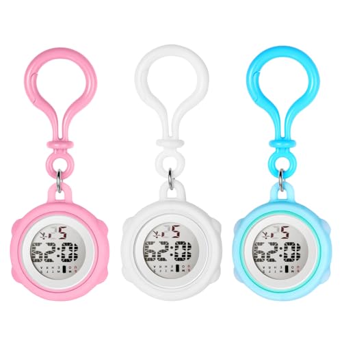 JewelryWe Digitaluhr Damen Karabiner Uhr: 3pcs Silikon Hülle Elektronische Digital Taschenuhr Karabineruhr Multifunktionale Krankenschwester Fob Uhr mit Datum Woche Kalender, Wecker, Stoppuhr von JewelryWe