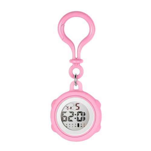 JewelryWe Digitaluhr Damen Karabiner Uhr: Rosa Silikon Hülle Elektronische Digital Taschenuhr Karabineruhr Multifunktionale Krankenschwester Fob Uhr mit Datum Woche Kalender, Wecker, Stoppuhr von JewelryWe