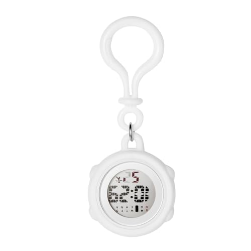 JewelryWe Digitaluhr Damen Karabiner Uhr: Weiß Silikon Hülle Elektronische Digital Taschenuhr Karabineruhr Multifunktionale Krankenschwester Fob Uhr mit Datum Woche Kalender, Wecker, Stoppuhr von JewelryWe