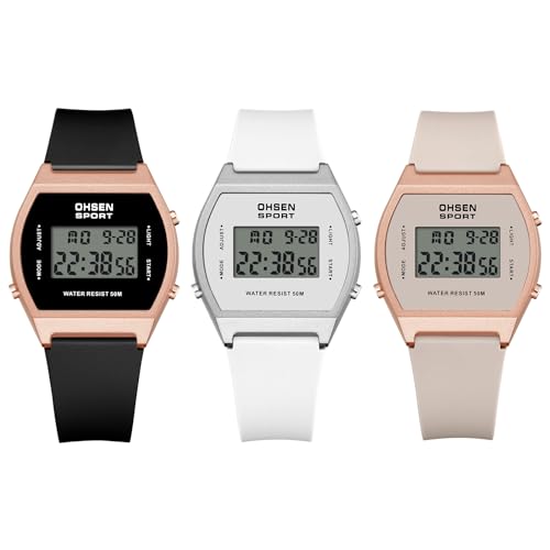 JewelryWe Digitaluhr Herren Damen Gummi: 3pcs 12/24H 30M wasserdichte Elektronische Digital Armbanduhr Kautschuk Band Multifunktional Sport Uhr mit Kalender Wecker Stoppuhr LED-Beleuchtung von JewelryWe