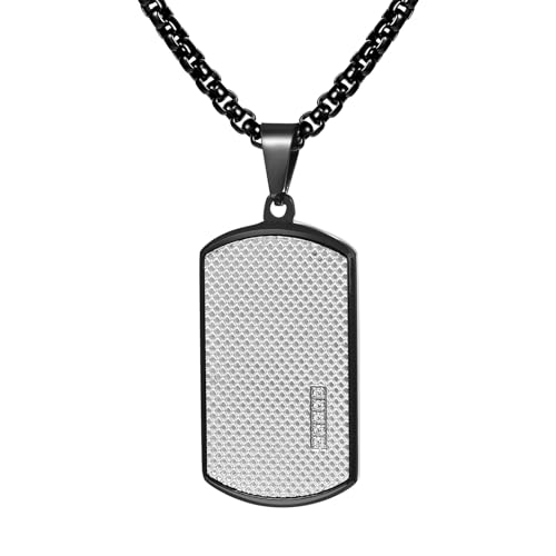 JewelryWe Dog Tag Kette Herren: Silber Kariert Edelstahl Zirkonia Militär Erkennungsmarke Hundemarke Dogtag Anhänger Halskette mit Gravur Geschenk für Männer Jungen von JewelryWe