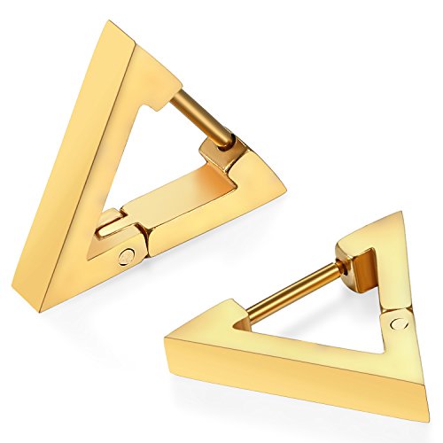 JewelryWe Dreieck Ohrringe für Herren Damen: Gold Edelstahl Triangel Klein Huggie Creolen Geometrische Dreieckige Ohrringe Punk Ohrstecker Ohr Piercing Hypoallergen Ohrschmuck von JewelryWe