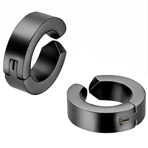 JewelryWe Einfache Huggie-Ohrringe, glatte Oberfläche, Unisex, für Damen und Herren, aus Edelstahl, Farbe Silber und Schwarz, mit Geschenktasche, Edelstahl von JewelryWe