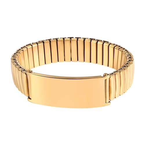 JewelryWe Elastisch Armband Herren Stretch-Armband: 14m Breit Gold Edelstahl Chunky Dick Maschette Armreif Armspange Geschenk für Männer Freund Vater von JewelryWe