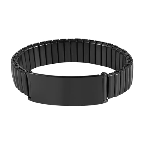 JewelryWe Elastisch Armband Herren Stretch-Armband: 14m Breit Schwarz Edelstahl Chunky Dick Maschette Armreif Armspange Geschenk für Männer Freund Vater von JewelryWe