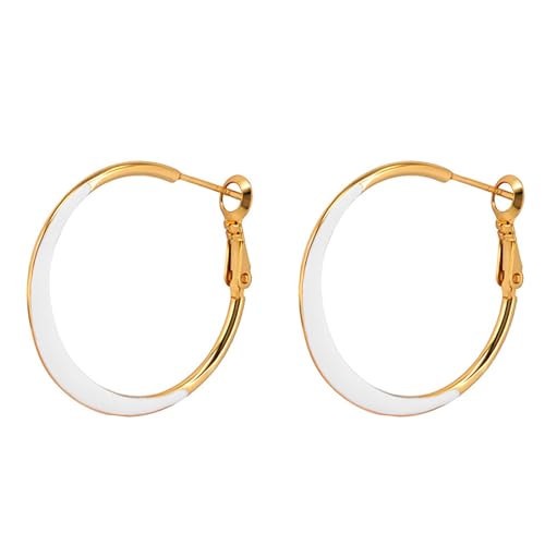 JewelryWe Emaille Creolen Ohrringe für Damen: Gold Edelstahl Kleine Leichte Creolen Huggie Ohrringe mit Weiß Emaillefarbe Hypoallergen 925 Silber Ohrstecker Ohr-Piercing Geschenke für Frauen Mädchen von JewelryWe