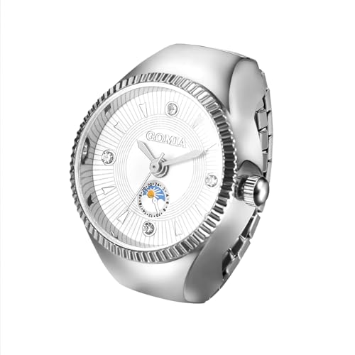 JewelryWe Fingeruhr Elastische Ringuhr Damen: Silber Analog Quarz Fingerringuhr Edelstahl Stretchband Uhr Ring Unisex mit Zugband und Facettierte Lünette von JewelryWe