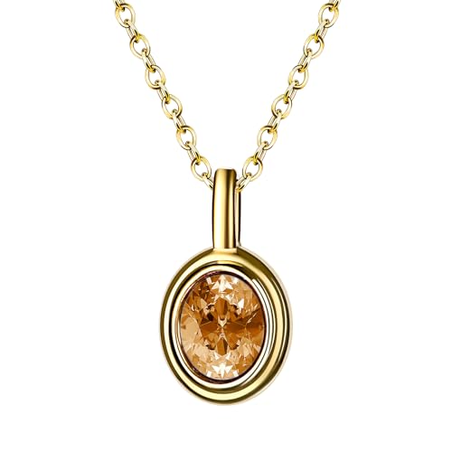 JewelryWe Geburtsstein Anhänger Halskette Damen: Vergoldet Edelstahl Kette mit Ovalem Citrin November-Geburtsstein Anhänger Gold Exquisit Schmuck Geburtstagsgeschenk für Frau Mädchen Mama von JewelryWe