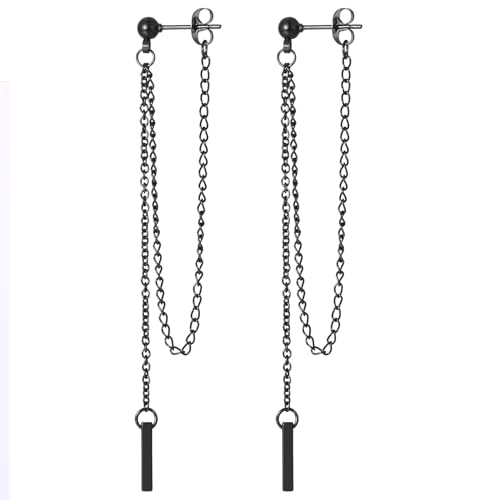 JewelryWe Hängende Ohrringe Damen Ohrhänger: Schwarz Edelstahl Kugel Ohrstecker mit Extra Lange Kette Stäbchen Anhänger Kettenohrringe Tropfen Ohrringe Ohr Piercings Geschenk für Frau Mädchen JewelryWe Hängende Ohrringe Damen Ohrhänger: Schwarz Edelstahl Kugel Ohrstecker mit Extra Lange Kette Stäbchen Anhänger Kettenohrringe Tropfen Ohrringe Ohr Piercings Geschenk für Frau Mädchen von JewelryWe