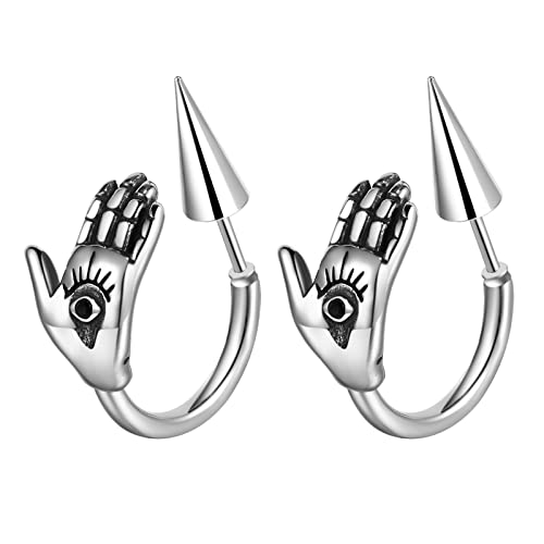 JewelryWe Hamsa Spike Ohrringe Herren: Gothic Punk Edelstahl Fatimas Hand mit Böser Blick Teufel Auge Creolen Ohrstecker Schraube Ohrringe Helix Tragus Piercings für Männer Frauen JewelryWe Hamsa Spike Ohrringe Herren: Gothic Punk Edelstahl Fatimas Hand mit Böser Blick Teufel Auge Creolen Ohrstecker Schraube Ohrringe Helix Tragus Piercings für Männer Frauen von JewelryWe
