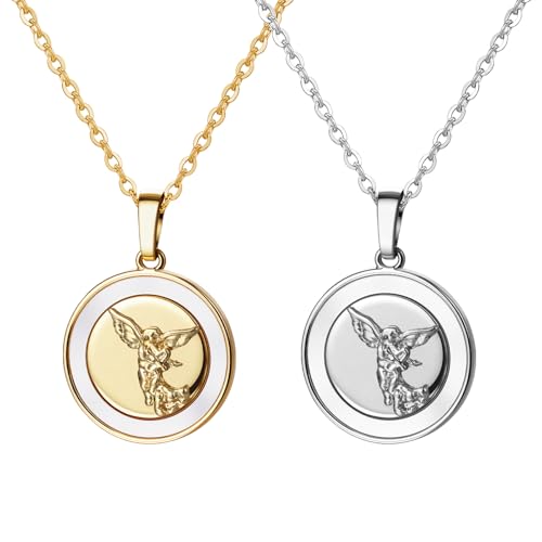 JewelryWe Heiliger Michael Halskette Damen: 2pcs Edelstahl Erzengel St. Michael Runde Medaille Anhänger Kette mit Muschel Inlay Katholischer Schutzanhänger Religiöses Schutzamulett Schmuck mit Karte JewelryWe Heiliger Michael Halskette Damen: 2pcs Edelstahl Erzengel St. Michael Runde Medaille Anhänger Kette mit Muschel Inlay Katholischer Schutzanhänger Religiöses Schutzamulett Schmuck mit Karte von JewelryWe