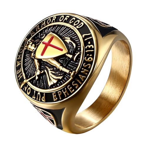 JewelryWe Heiliger Michael Ring Herren: Gold Edelstahl Herren-Ring Erzengel St. Michael Kreuz Schild Runde Siegelring Fingerring Schutzpatron Band Ring Katholische Religiöse Amulett Schmuck Größe 62 JewelryWe Heiliger Michael Ring Herren: Gold Edelstahl Herren-Ring Erzengel St. Michael Kreuz Schild Runde Siegelring Fingerring Schutzpatron Band Ring Katholische Religiöse Amulett Schmuck Größe 62 von JewelryWe