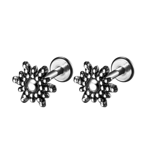 JewelryWe Helix Piercing Knorpel Ohrringe: Blumen Chirurgenstahl Tragus Piercing Knorpel Ohrpiercing Schraube Ohrstecker Klein Barbell Conch Piercing Labret Ohr Schmuck Silber für Damen Mädchen von JewelryWe