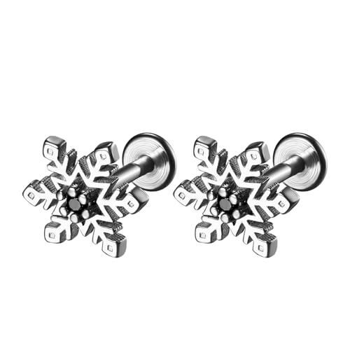 JewelryWe Helix Piercing Knorpel Ohrringe: Schneeflocke Chirurgenstahl Tragus Piercing Knorpel Ohrpiercing Schraube Ohrstecker Klein Barbell Conch Piercing Labret Ohr Schmuck Silber für Damen Mädchen von JewelryWe