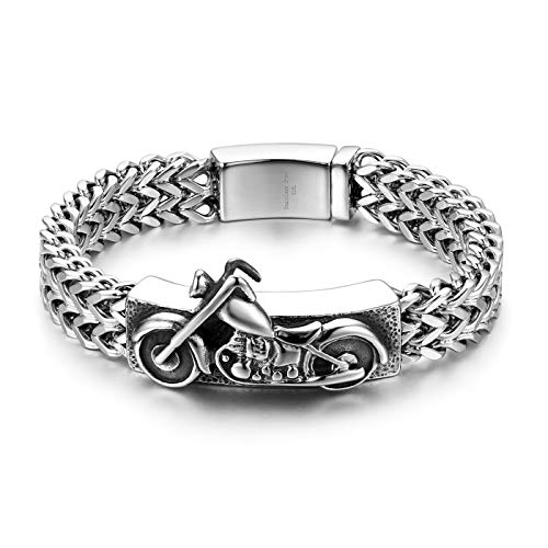 JewelryWe Herren Armband, Edelstahl Gotik Biker Motorrad Königskette Armreif mit glänzend poliert Schließe, Silber, mit kostenloser Gravur von JewelryWe