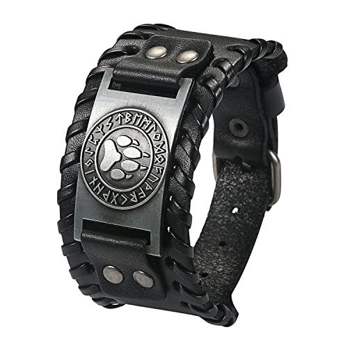 JewelryWe Breites Herren-Armband aus Leder, Punk-Armband mit Wolfsmotiv, breites Armband, verstellbar, Cosplay Halloween, Taglia unica, Edelstahl von JewelryWe