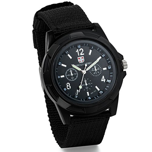 JewelryWe Herren Armbanduhr, Analog Quarz Piloten Outdoor-Sportuhr Schwarz Textil Armband Uhr mit Schwarz Digital Zifferblatt von JewelryWe