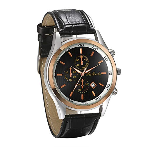 JewelryWe Herren Armbanduhr, Analog Quarz Wasserdicht, Fashion Business Uhr mit Leder Armband, Schwarz von JewelryWe