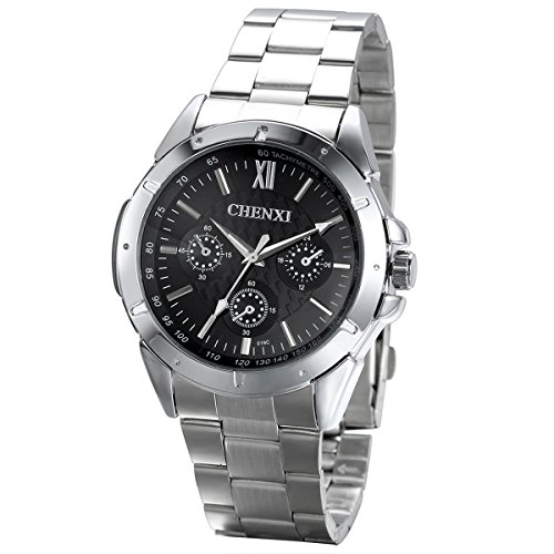 JewelryWe Herren Armbanduhr, Business Casual Analog Quarz Uhr mit Edelstahl Armband, Schwarz Zifferblatt Vatertagsgeschenk von JewelryWe