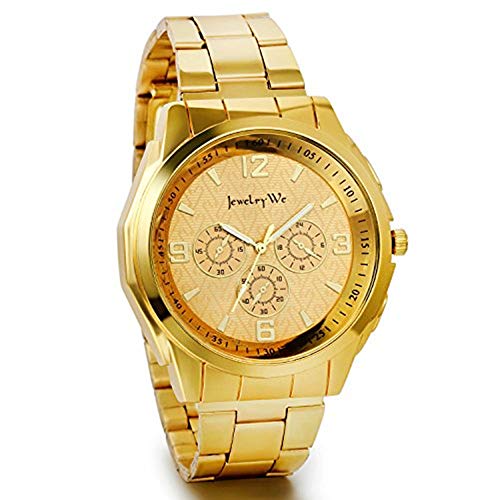 JewelryWe Herren Armbanduhr, Edelstahl Legierung, Luxus Elegant Business Analog Quarz Uhr mit Gold Digital Zifferblatt von JewelryWe