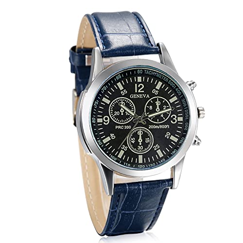 JewelryWe Herren Armbanduhr, Retro Klassische Leder Band Quarz Analog Uhr mit Digital Zifferblatt, Blau von JewelryWe