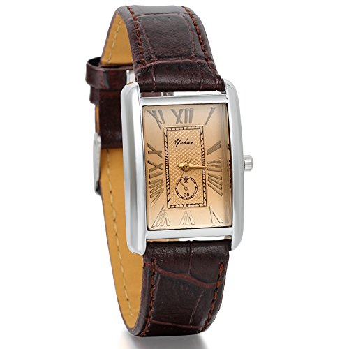 JewelryWe Herren Armbanduhr,Retro Leder Analog Quarz Uhr mit römischen ziffern Zifferblatt, Lieben partneruhren, Braun von JewelryWe