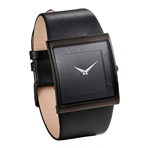 JewelryWe Herren Armbanduhr Analog Quarz 30M Wasserdicht Leder Echtleder Armband Luxus Geschäfts Uhr mit Schwarz Quadrat Zifferblat JewelryWe Herren Armbanduhr Analog Quarz 30M Wasserdicht Leder Echtleder Armband Luxus Geschäfts Uhr mit Schwarz Quadrat Zifferblat von JewelryWe