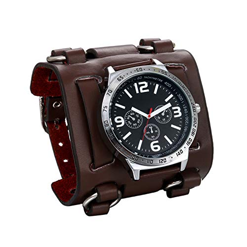 JewelryWe Herren Armbanduhr Analog Quarz 30M wasserdichte Sportuhr Uhren mit Braun Breit Leder Echtleder Armband von JewelryWe