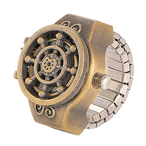 JewelryWe Herren Damen Ringuhr Fingeruhr Analog Quarz Uhr Elastisch Ruder Ring Band Edelstahl Uhr Uhrenring Gold von JewelryWe