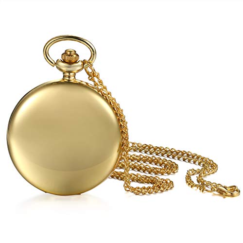 JewelryWe Herren Damen Taschenuhr Classic Glänzend Kettenuhr Analog Quarz Uhr mit Halskette Kette Umhängeuhr Pocket Watch Geschenk Gold von JewelryWe