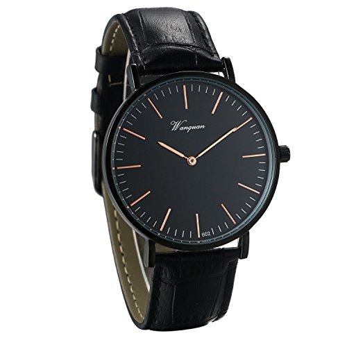 JewelryWe Herren Damen Uhren Edelstahl Dünn Business Fashion klassischen Analog Quarz Armbanduhr, Schwarz von JewelryWe