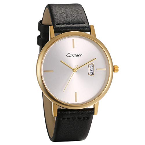 JewelryWe Herren Damen Uhren Quarz Analog Datum Kalender 30M Wasserdicht Armbanduhr Luxus Einfache Design Uhr mit Schwarz Leder Echtleder Armband und Weiß rundem Zifferblatt JewelryWe Herren Damen Uhren Quarz Analog Datum Kalender 30M Wasserdicht Armbanduhr Luxus Einfache Design Uhr mit Schwarz Leder Echtleder Armband und Weiß rundem Zifferblatt von JewelryWe