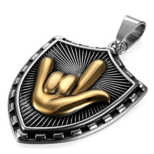 JewelryWe Herren Halskette Edelstahl Geste: Edelstahl Hip Hop Punk Ich Liebe Dich Hand Handzeichen Gebärdensprache Geste Gesture Schild Anhänger mit 55cm Kette Gold Silber von JewelryWe