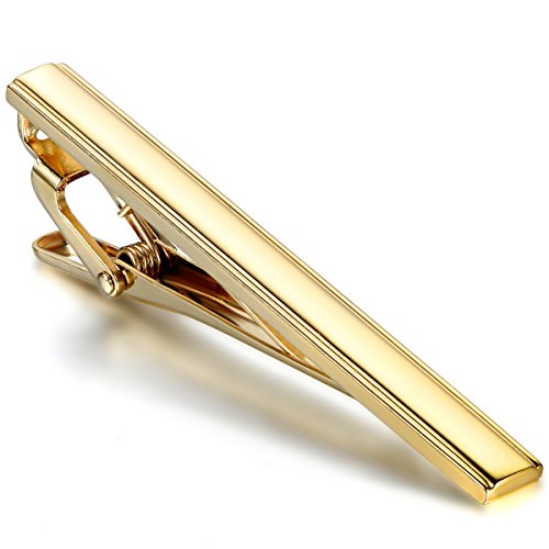 JewelryWe Herren Krawattennadel, Messing Poliert Krawattenklammer Krawattennadeln Tie Clip, Gold von JewelryWe