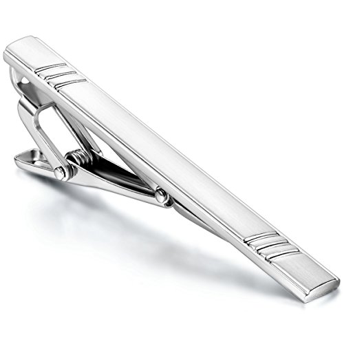 JewelryWe Herren Krawattennadel, Messing Poliert Krawattenklammer Krawattennadeln Tie Clip, Silber von JewelryWe