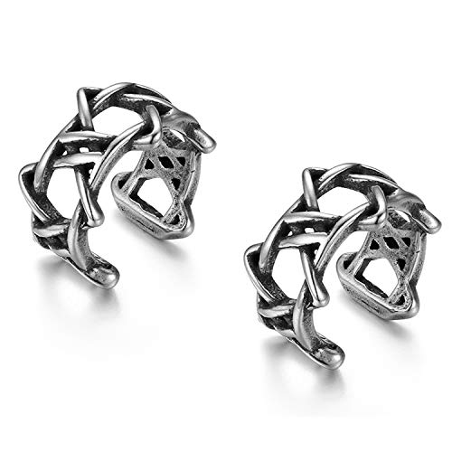 JewelryWe Herren Non-Piercing Ohrklemme Ohrclips, Retro Davidstern Hexagramm Edelstahl Fake Piercing Ohrringe Ohrstecker Ohr Klammern Ohne Loch, Silber von JewelryWe