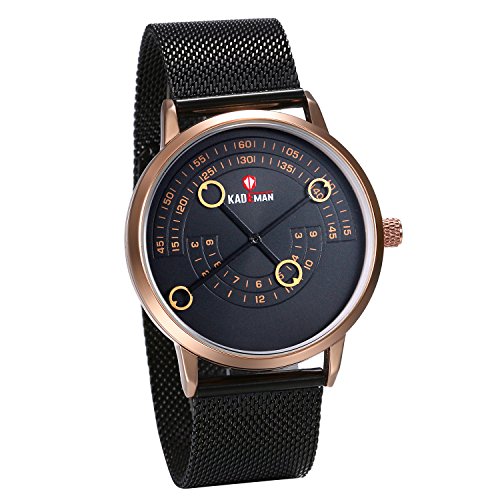 JewelryWe Vatertagsgeschenk Herren Retro Armbanduhr Analog Quarz 30M wasserdichte einzigartige Uhr mit schwarz Edelstahl Milanaise Mesh Armband von JewelryWe