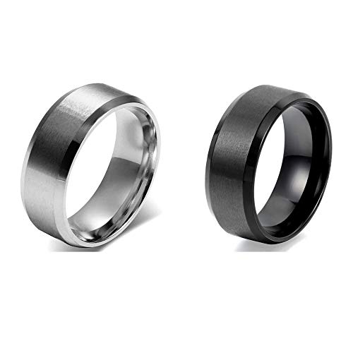 JewelryWe Herren-Ring, Unisex, 8 mm, klassisch, Edelstahl, minimalistisch, Schwarz von JewelryWe