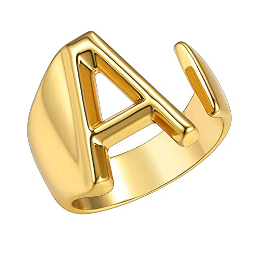 JewelryWe Herren-Ring Damen-Ring mit Gravur Buchstaben A-Z Kupfer Ring Alphabet Schmuck Gold von JewelryWe