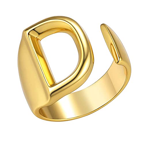 JewelryWe Herren-Ring Damen-Ring mit Gravur Buchstaben A-Z Kupfer Ring Alphabet Schmuck Gold von JewelryWe