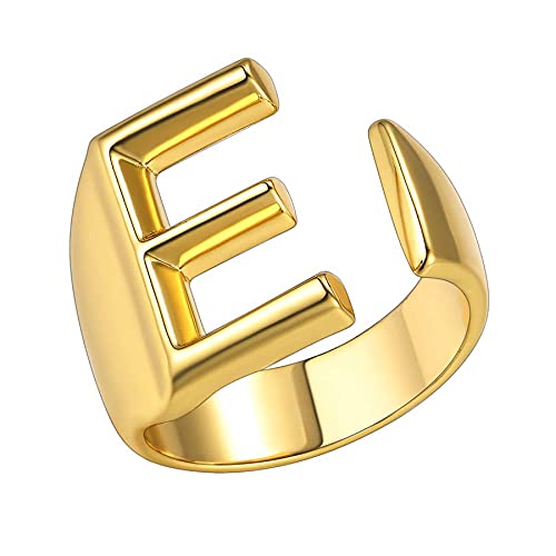 JewelryWe Herren-Ring Damen-Ring mit Gravur Buchstaben A-Z Kupfer Ring Alphabet Schmuck Gold von JewelryWe