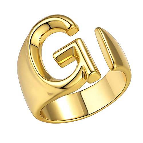 JewelryWe Herren-Damen-Ring mit Gravur Buchstaben A-Z Kupfer Alphabet Schmuck Gold von JewelryWe