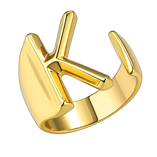 JewelryWe Herren-Ring Damen-Ring mit Gravur Buchstaben A-Z Kupfer Ring Alphabet Schmuck Gold von JewelryWe